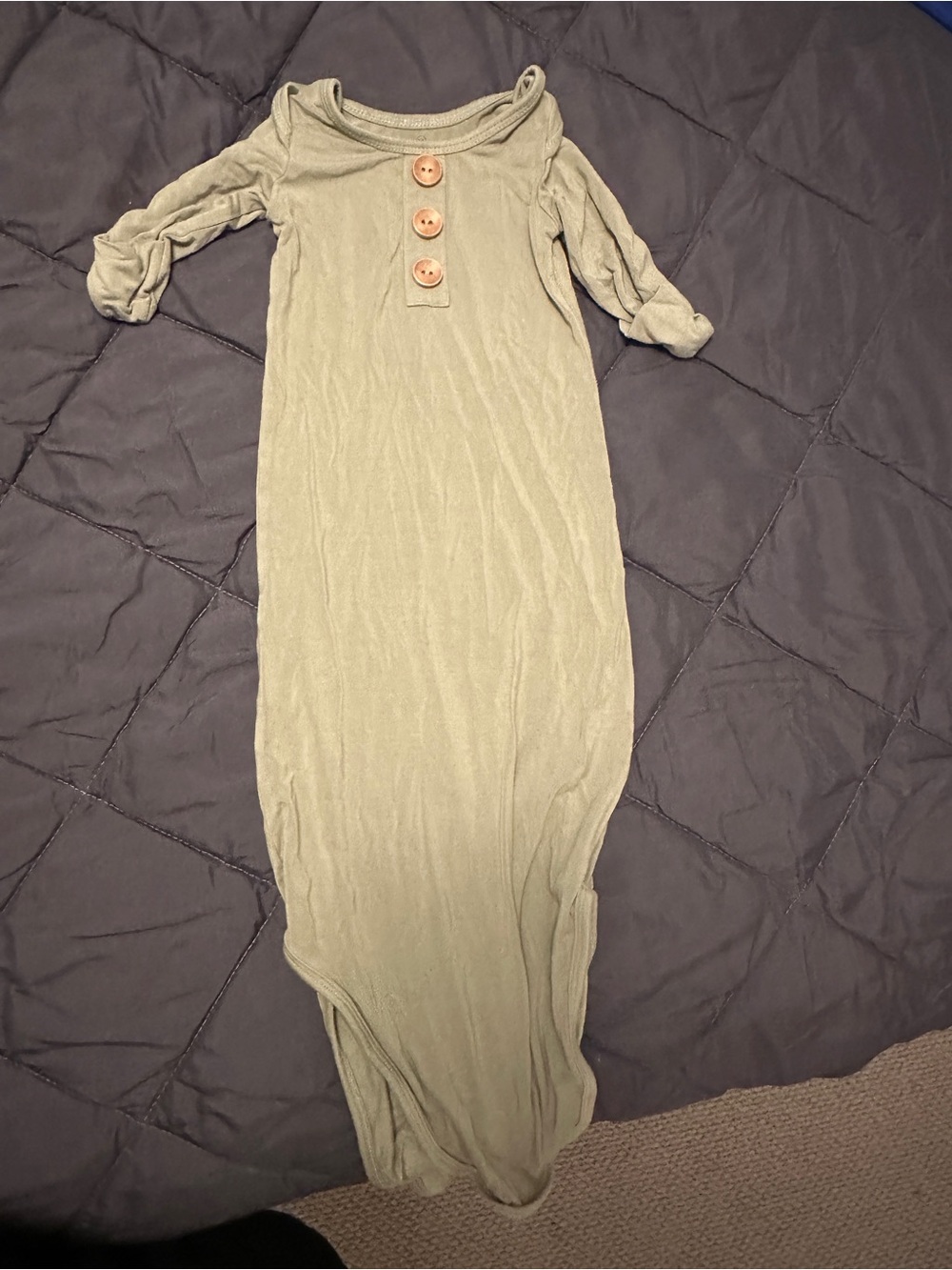 Caden Lane Olive Green Newborn Gown with Wooden Buttons